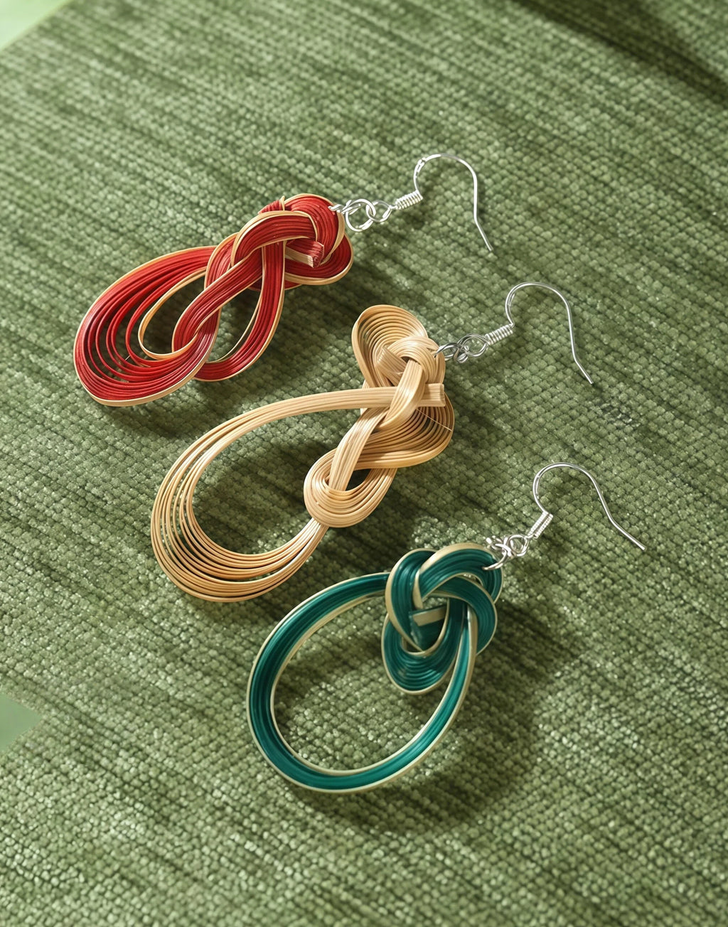 Handmade Bamboo Woven Earrings – Lightweight Eco-Friendly Bamboo Fiber, Plant-Dyed Design - Fashion Gift