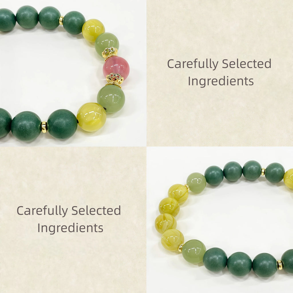 Natural Herbal Aroma Bead Bracelet | Traditional Fragrance Craft | Refresh Mind, Relieve Fatigue & Revitalize Energy | Fashion Accessory |  Birthday gift---DEEP GREEN & YELLOW